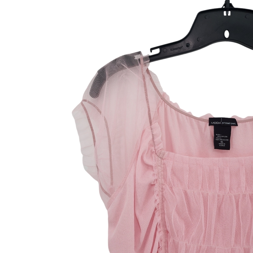 Moda International Pink Ruffled Short Sleeve Blouse - Picture 2 of 6
